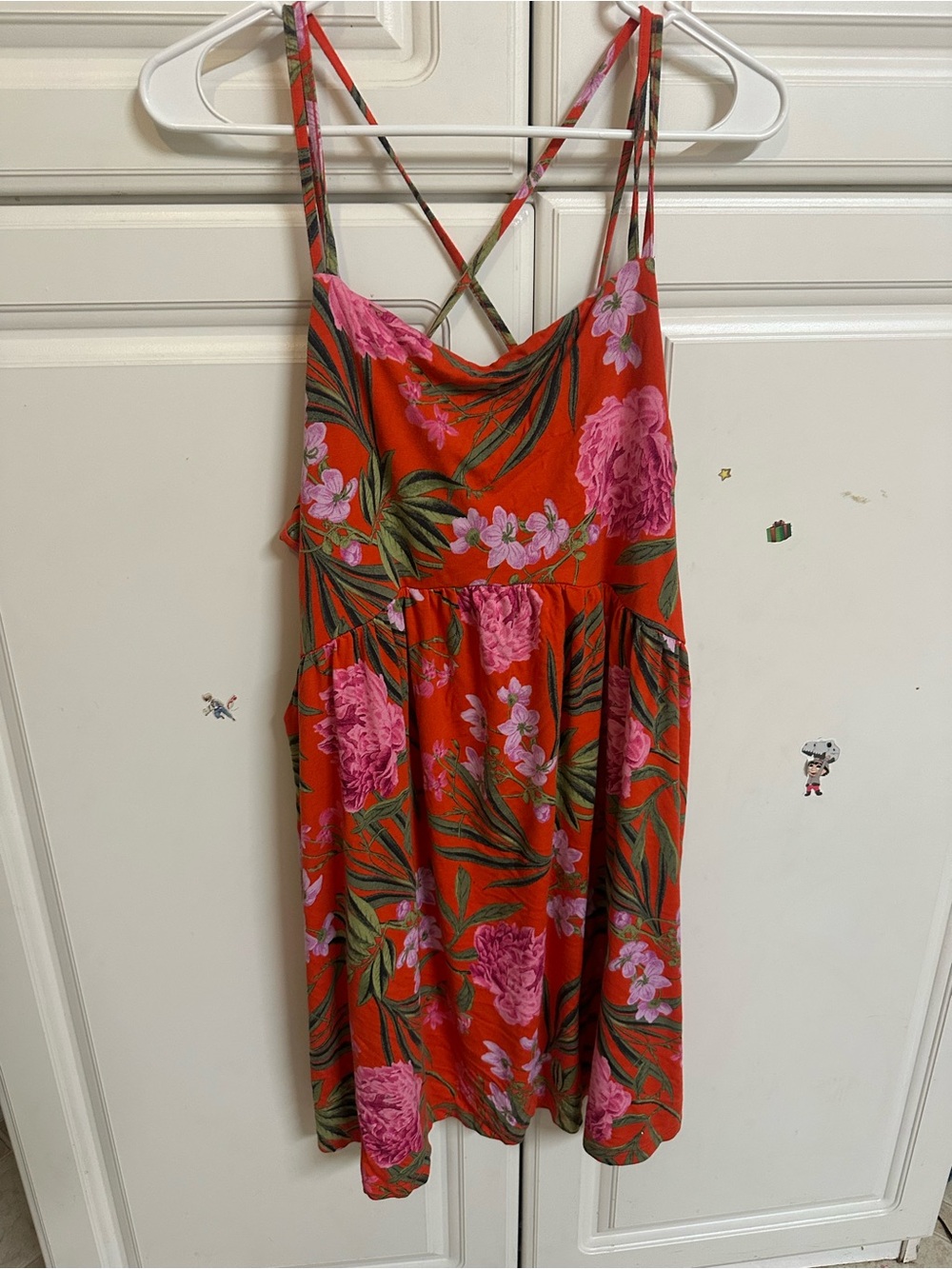 Old Navy Red Floral Sundress with Pink Flowers